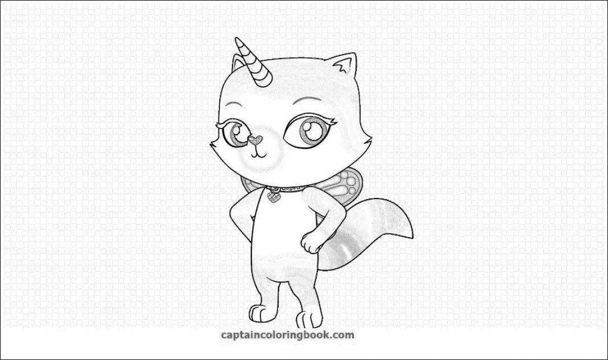 Glowing rainbow cat coloring page