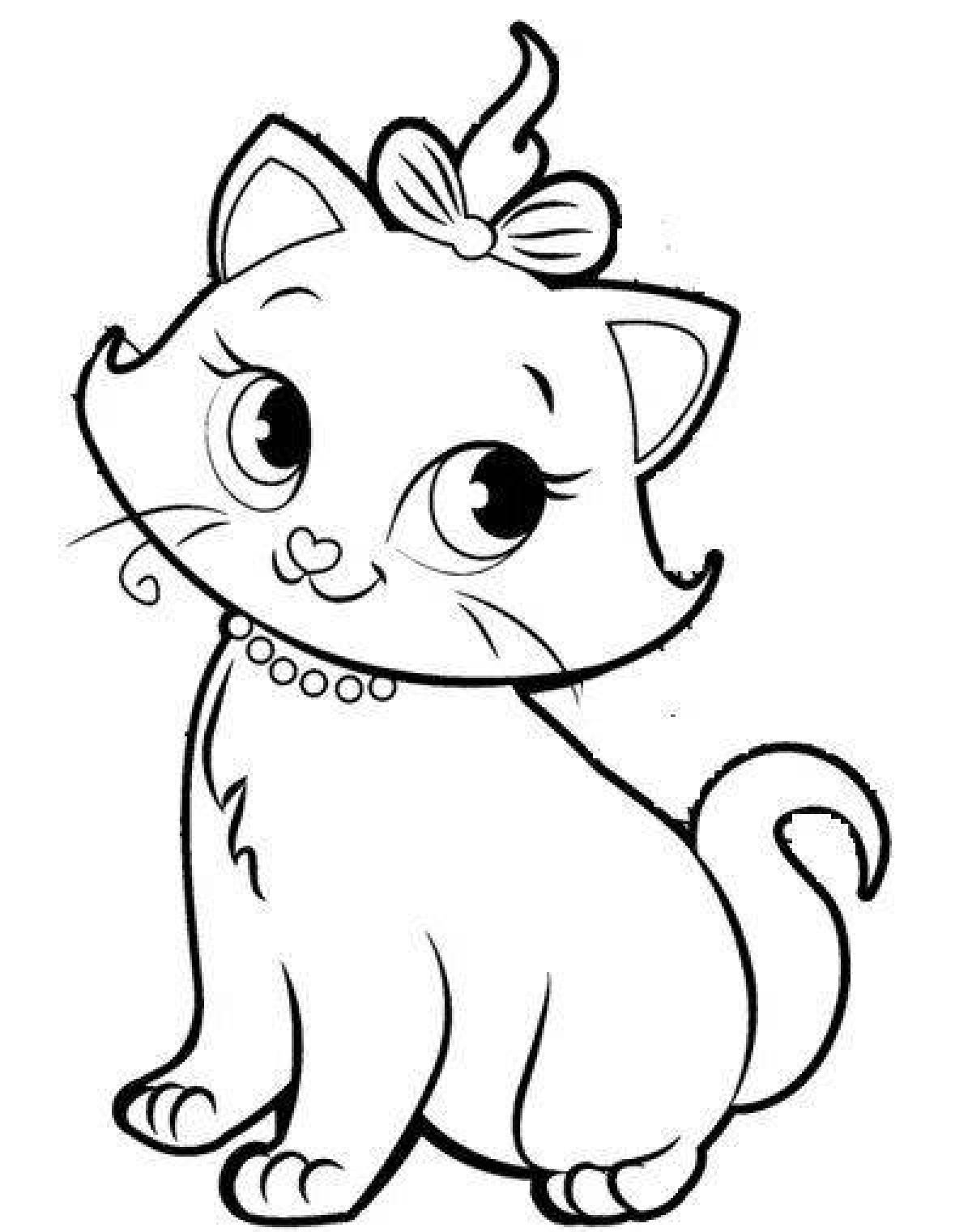 Glittering rainbow cat coloring page