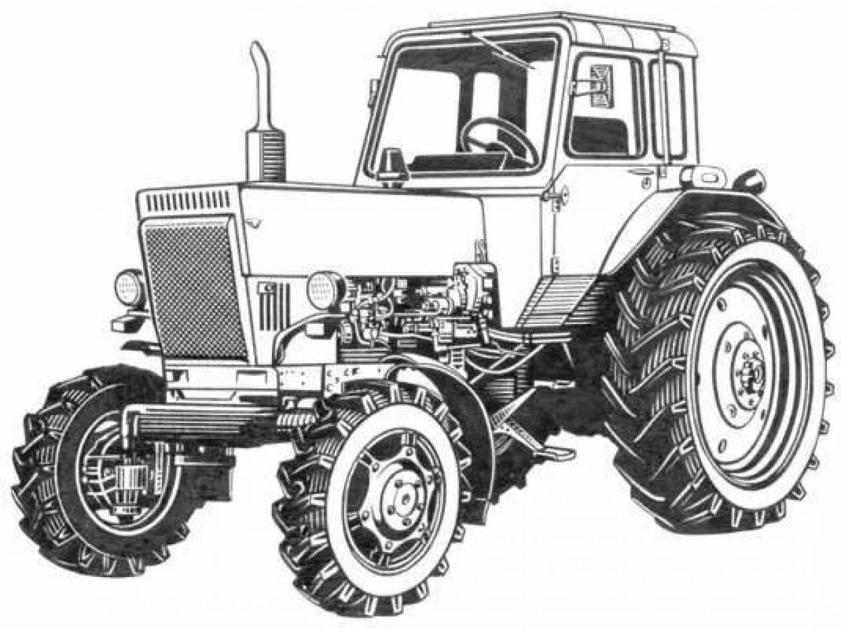 Bright tractor coloring page belarus