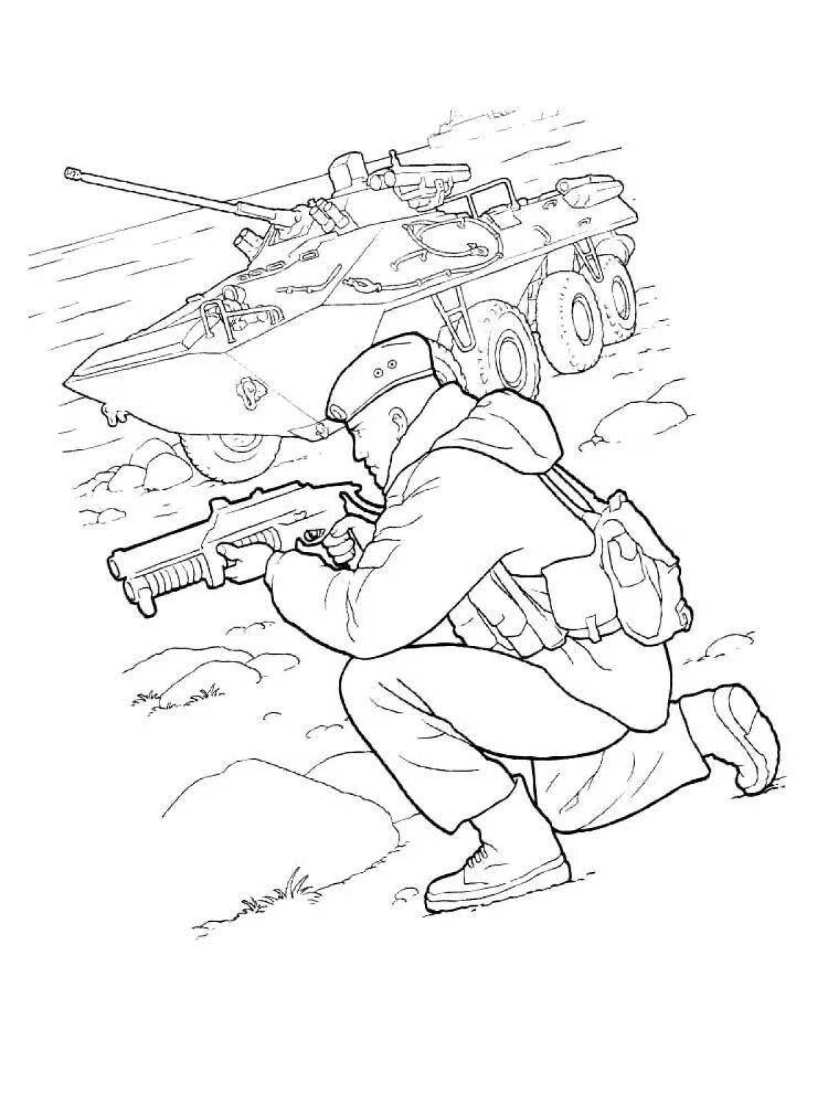 Coloring majestic Russian soldier