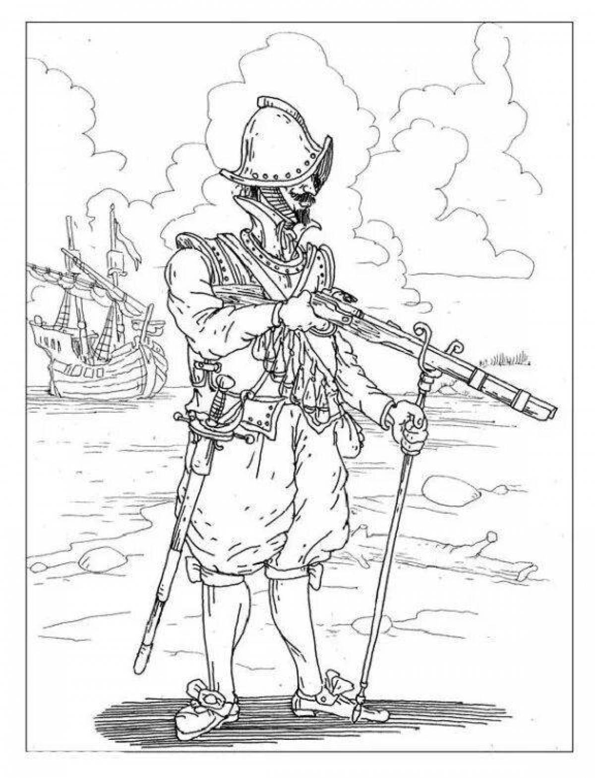 Coloring page daring Russian soldier