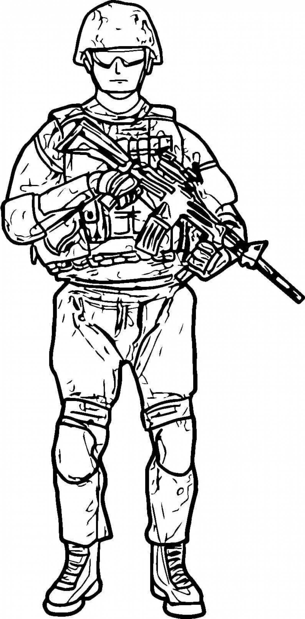 Coloring book strikingly regal Russian soldier