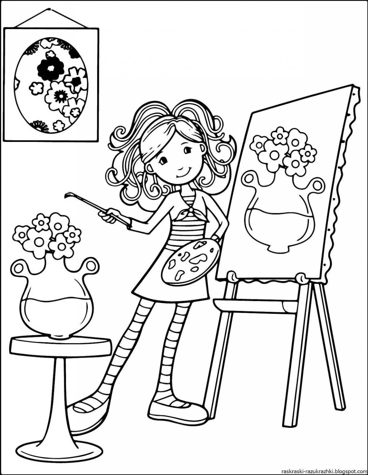 Раскраска Алтей для девочек Кукла Маша художник