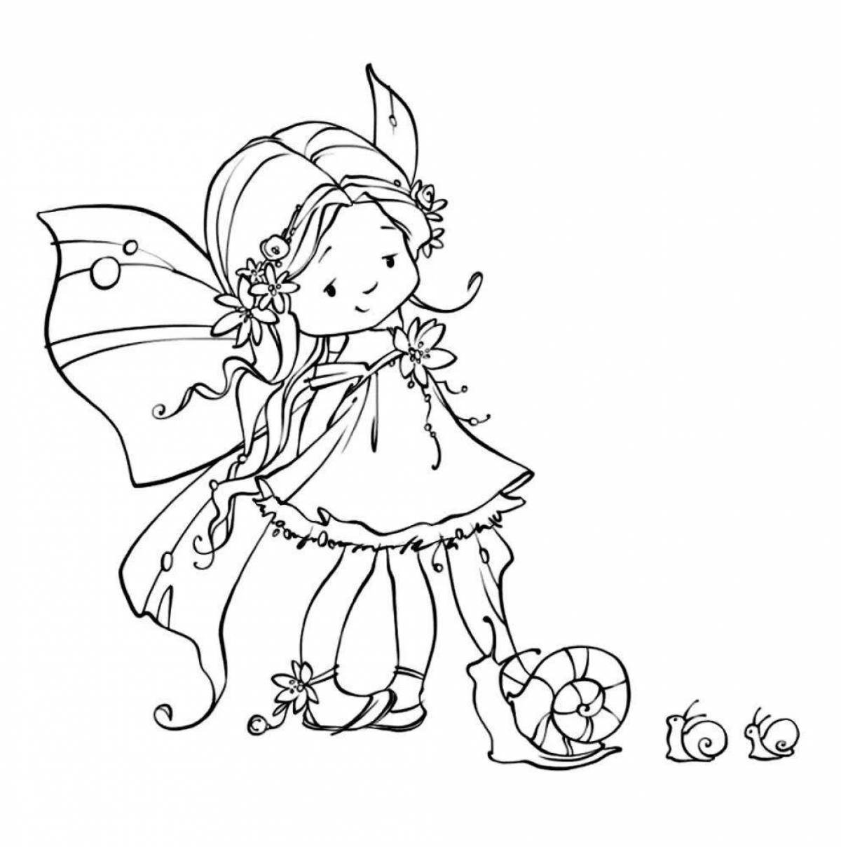 Coloring page joyful little fairy