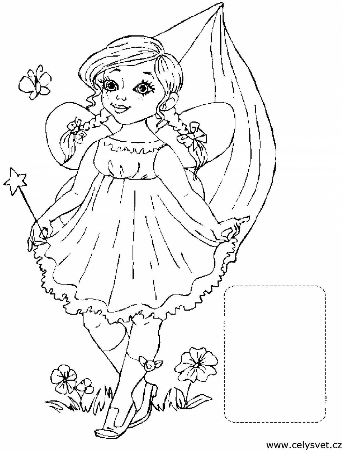 Coloring book glowing little fairy