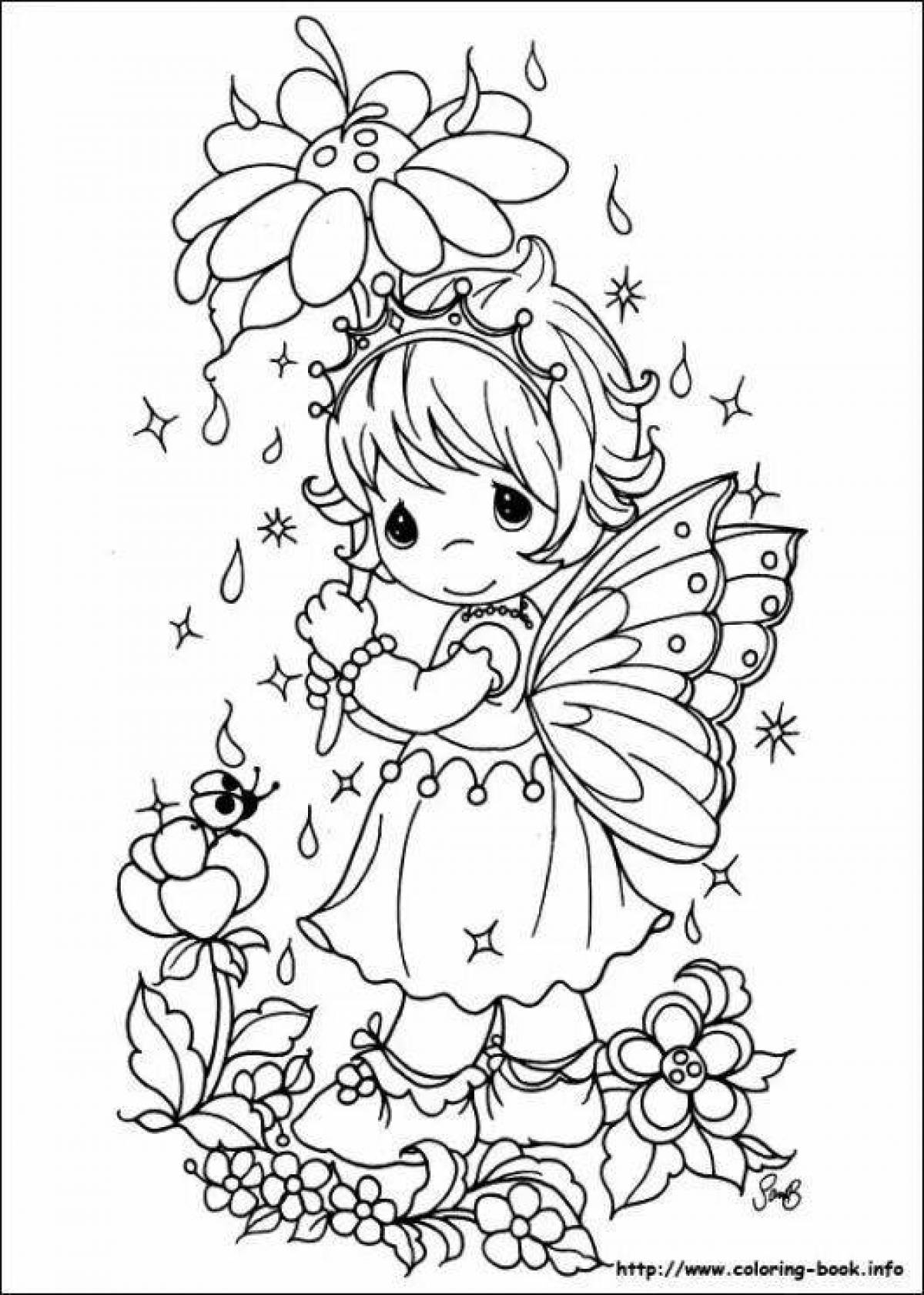Coloring page joyful little fairy