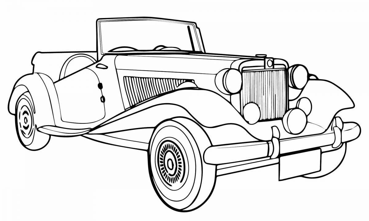 Playful retro car coloring page