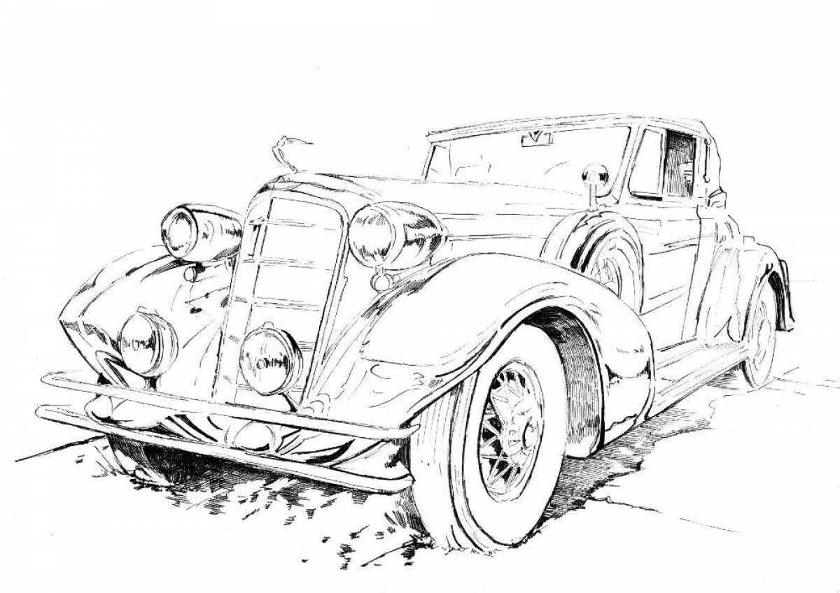 Photo Adorable retro car coloring book