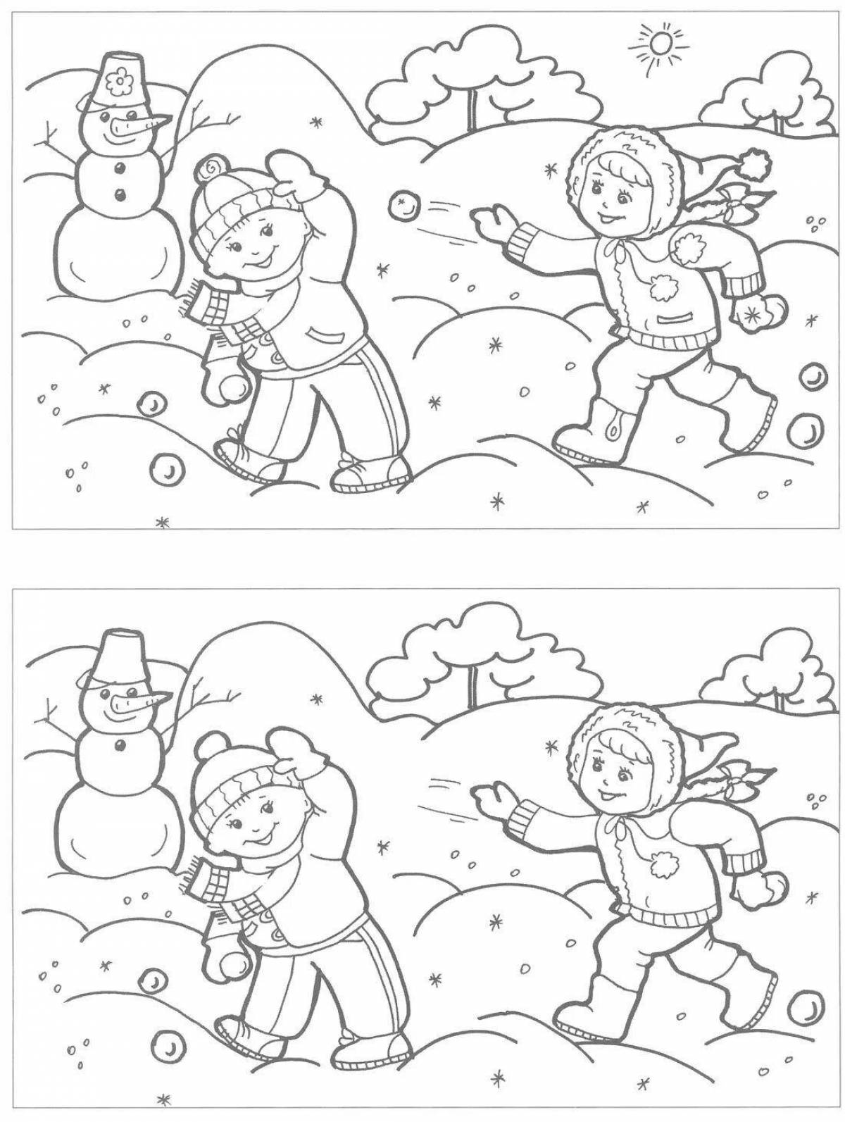 Раскраска буйная игра в снежки