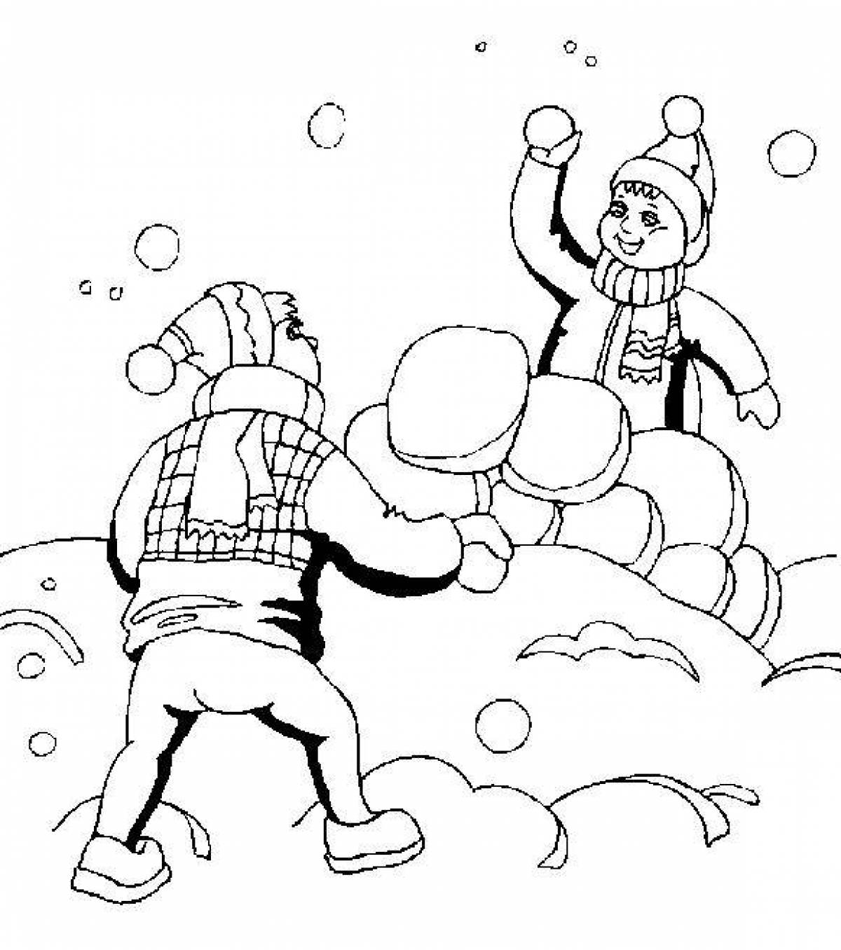 Игра в снежки с безумной раскраской