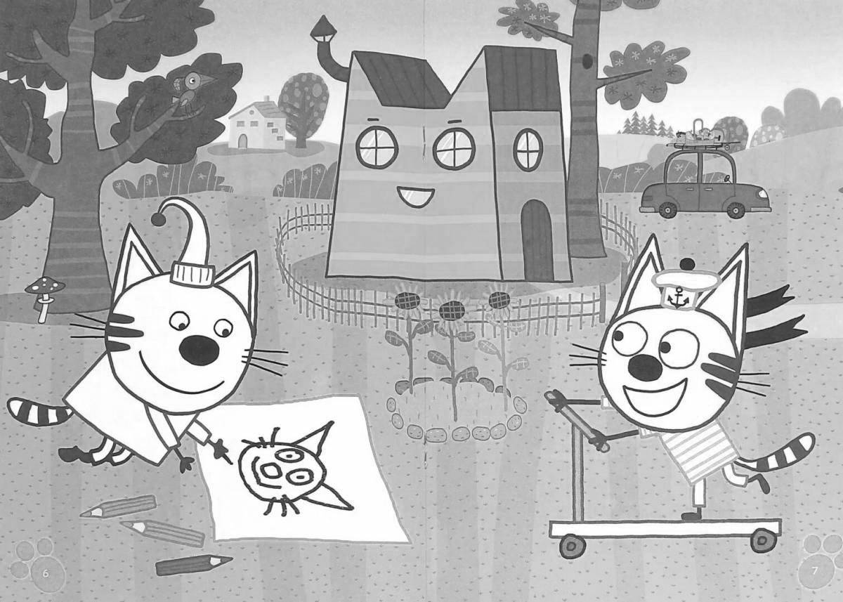 Игривый домик с тремя очаровательными кошками