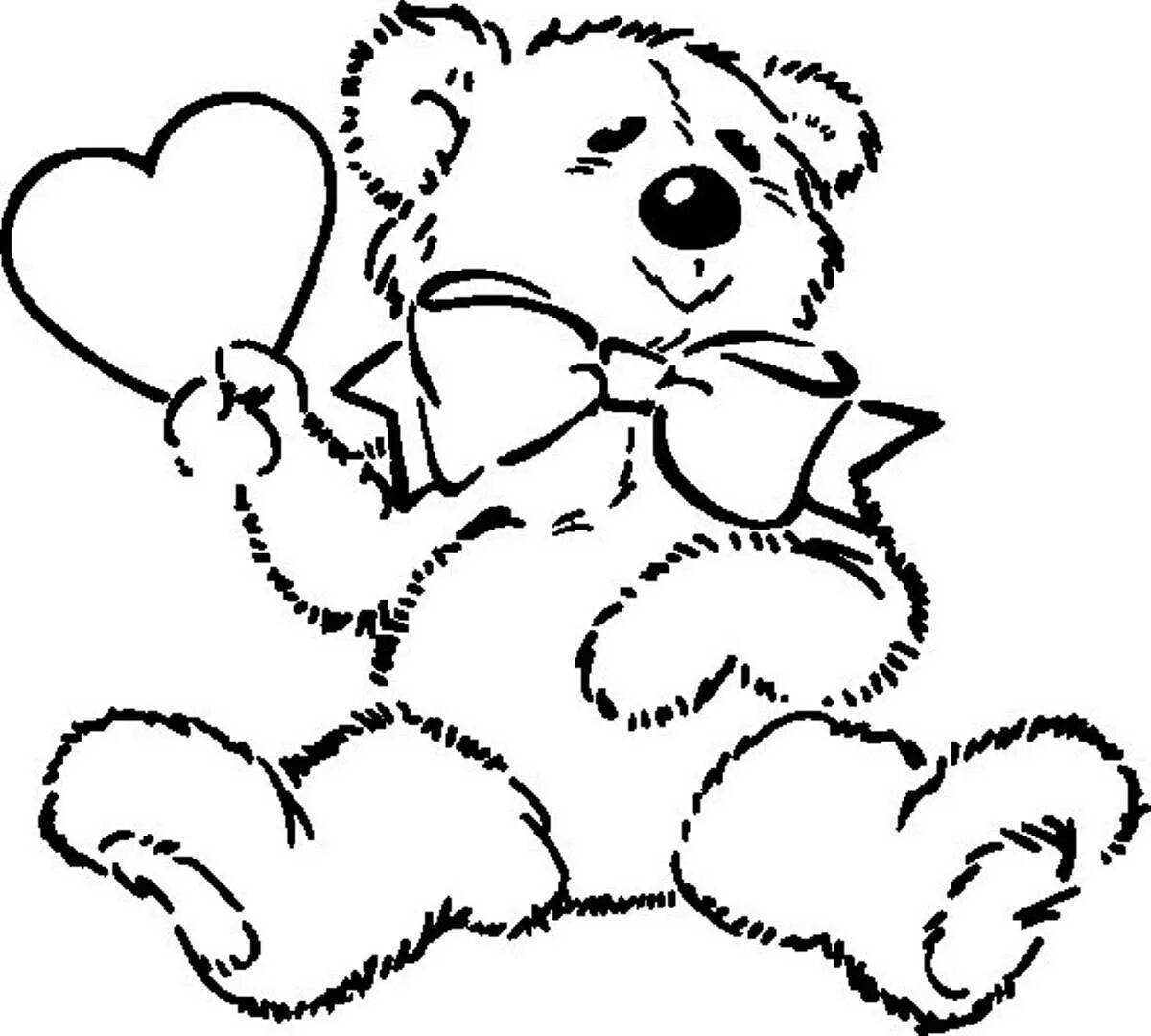 Joyful teddy bear with heart coloring book
