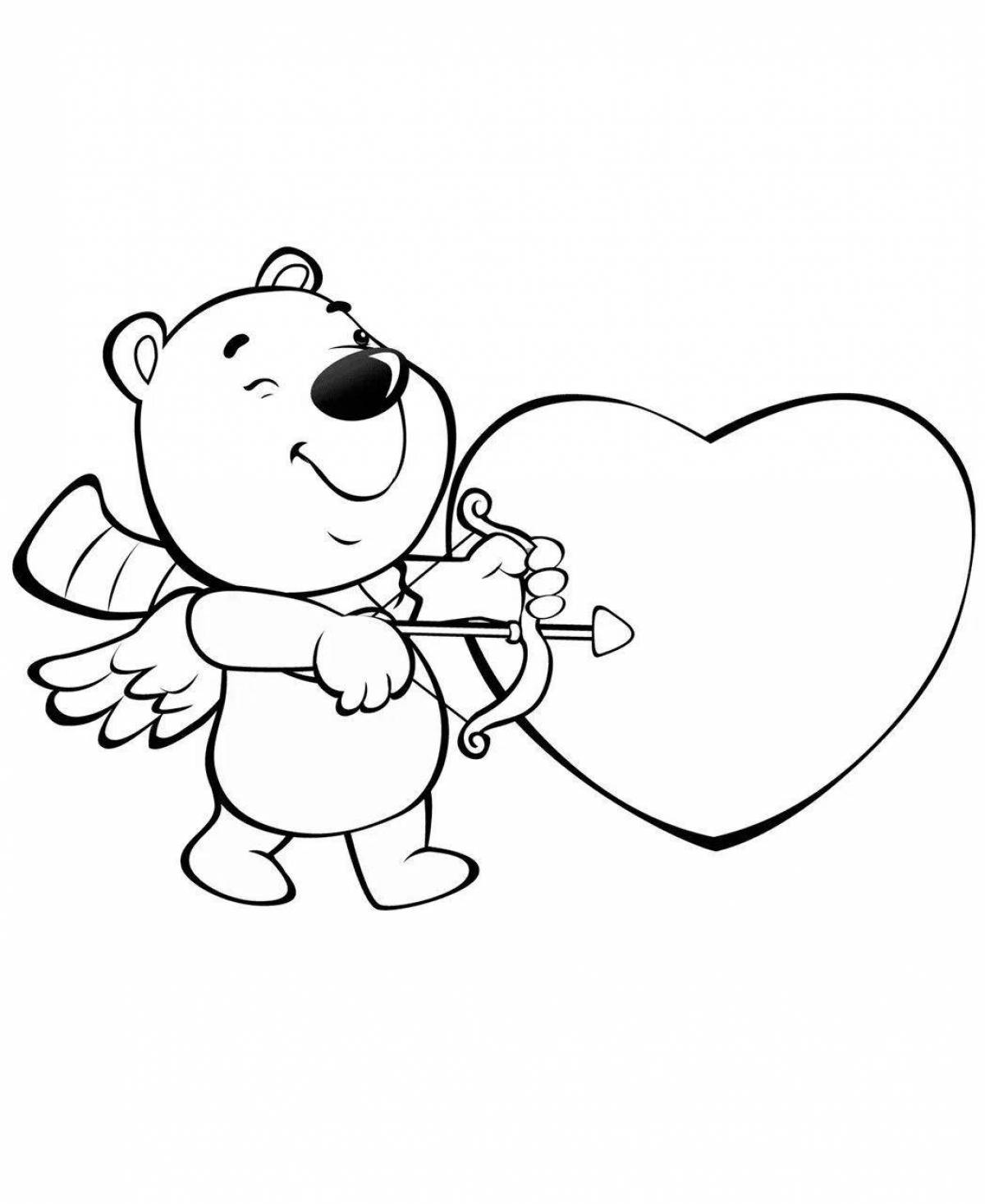 Coloring loving teddy bear with a heart