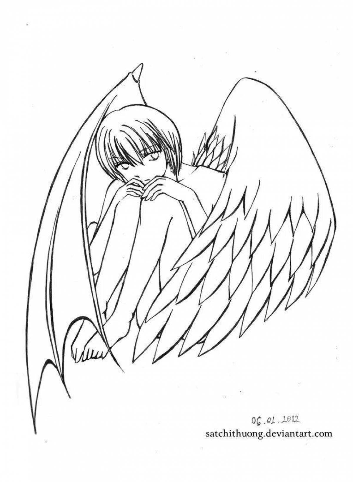 Раскраски аниме легкие ангел и демон