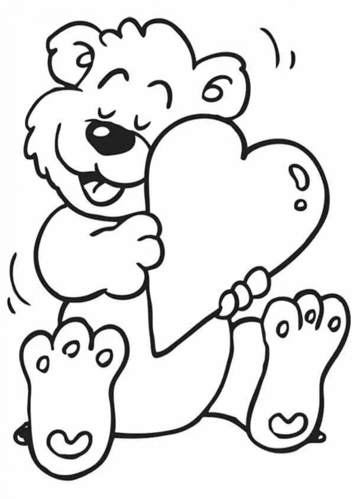 Coloring book cheerful teddy bear with a heart
