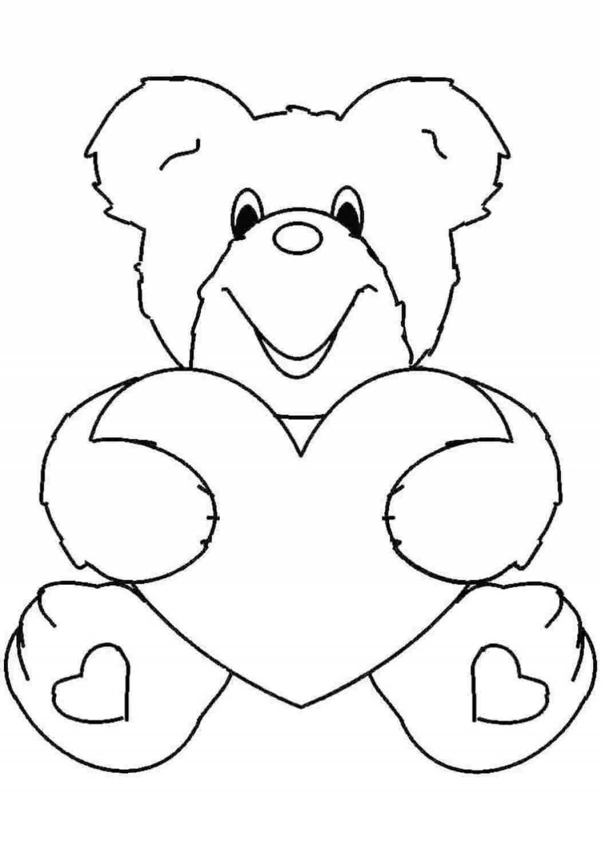 Colorful teddy bear with heart coloring book