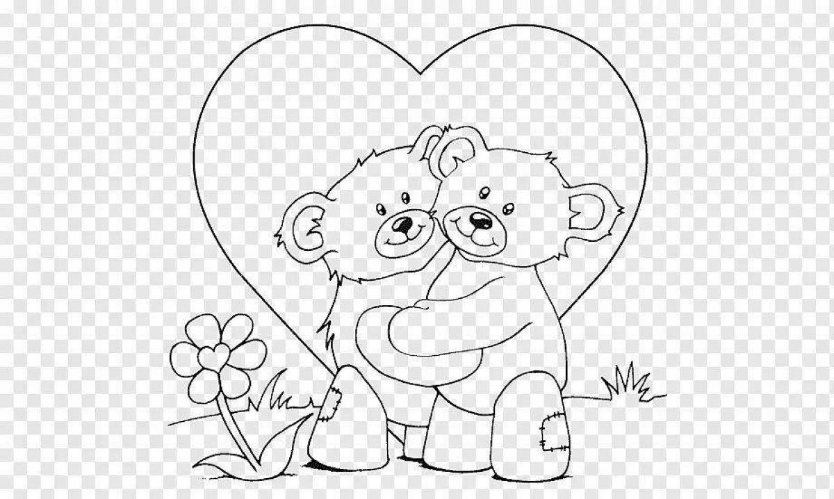 Coloring big teddy bear with a heart