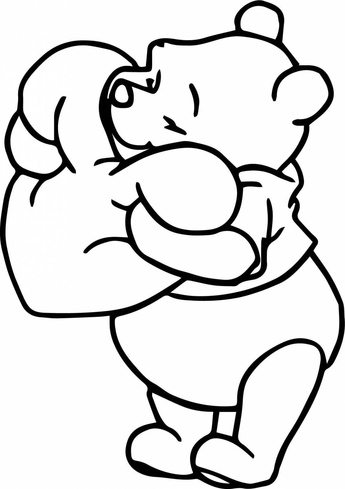 Coloring book plump teddy bear with a heart