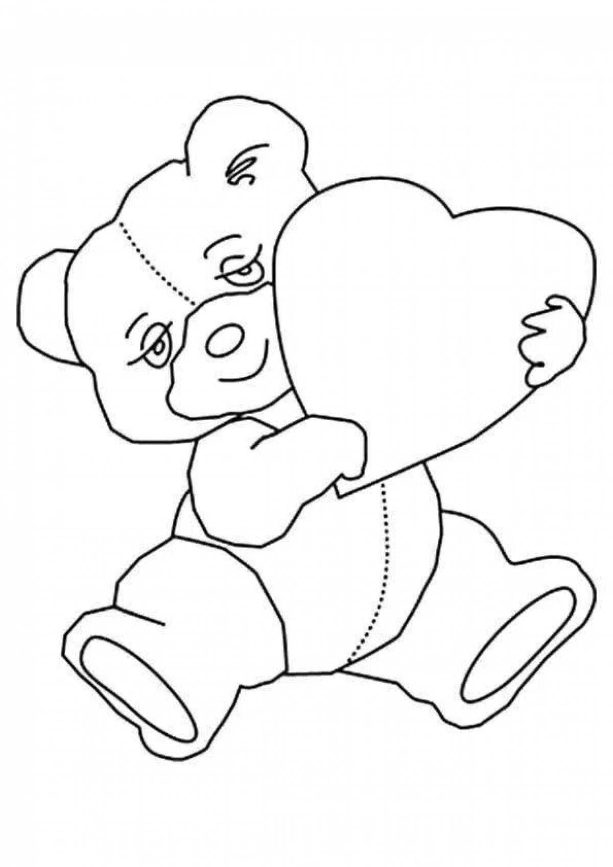 Delighted teddy bear with heart coloring book