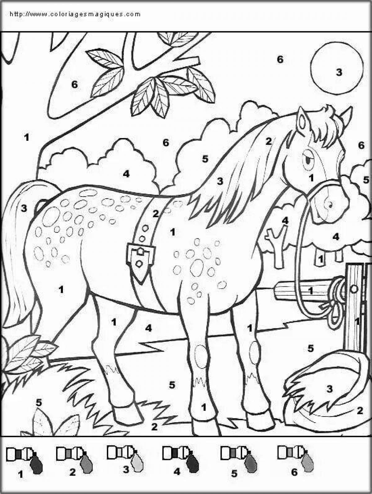 Awesome horse coloring by numbers