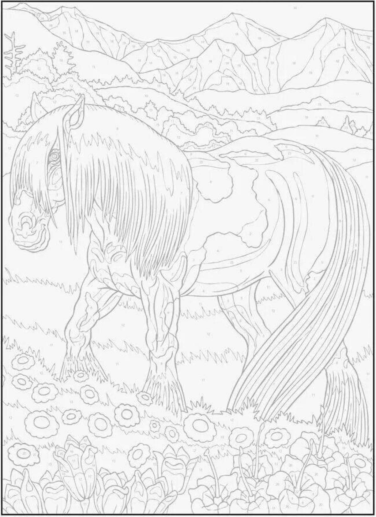 Beautiful horse coloring by numbers
