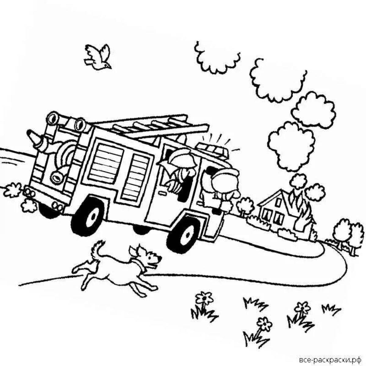 Яркая страница раскраски пожарной безопасности