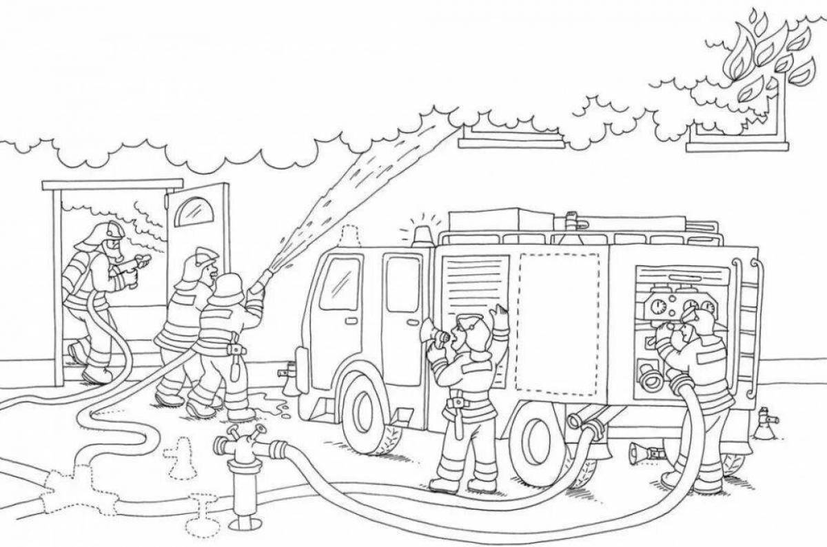 Веселая страница раскраски пожарной безопасности