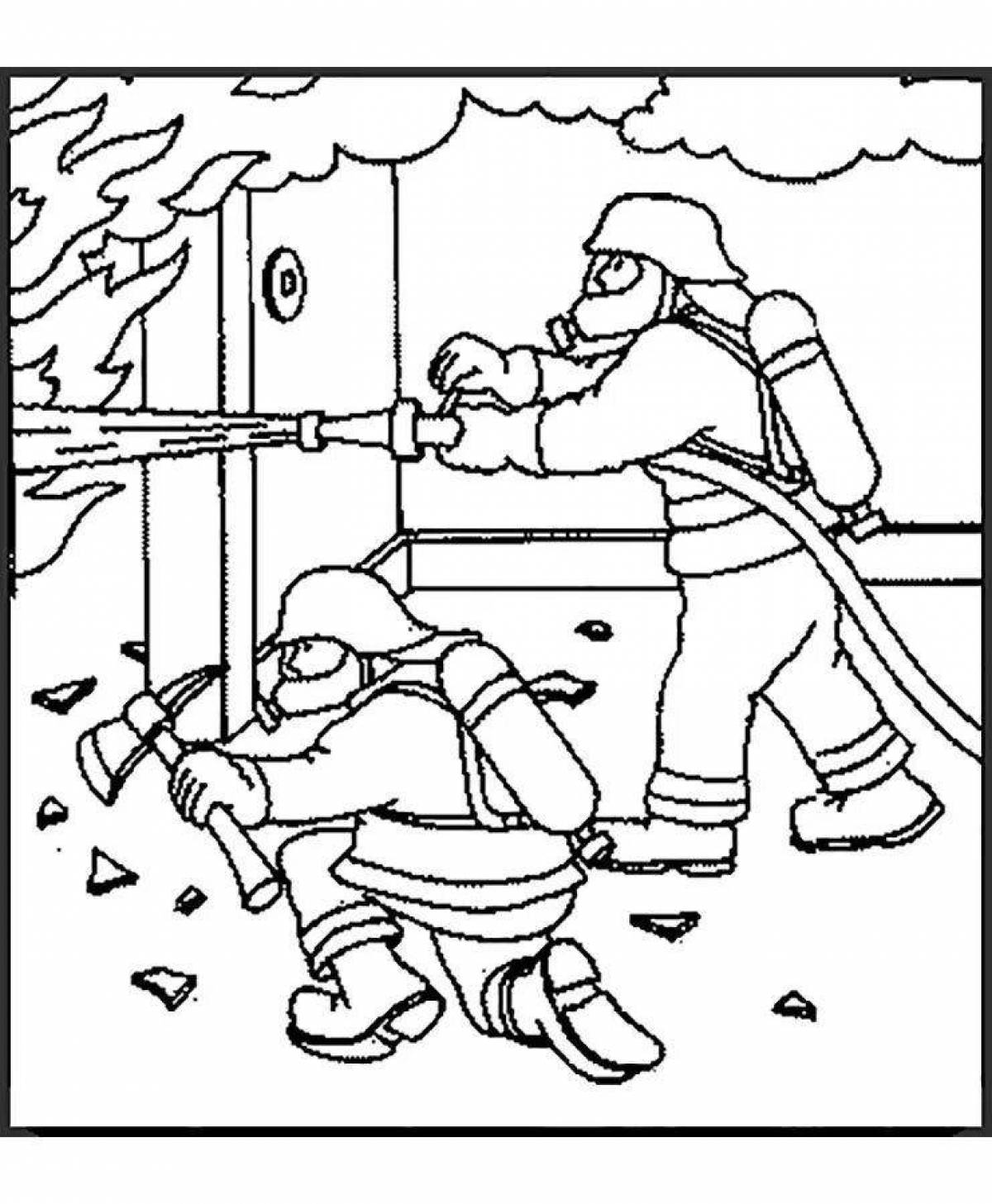 Радостная страница раскраски пожарной безопасности