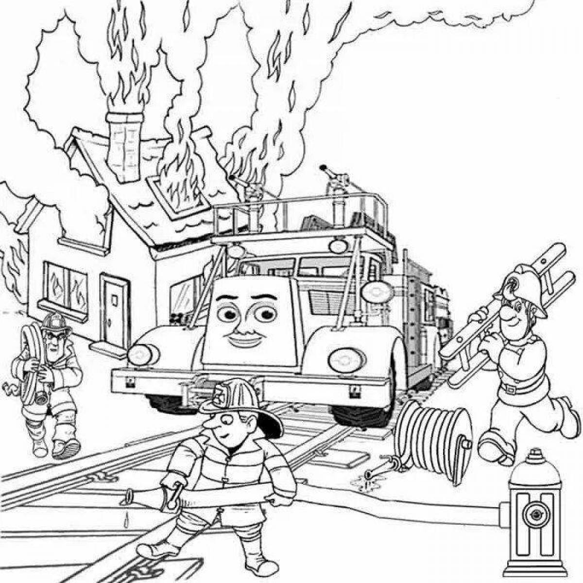 Powerful fire safety coloring page