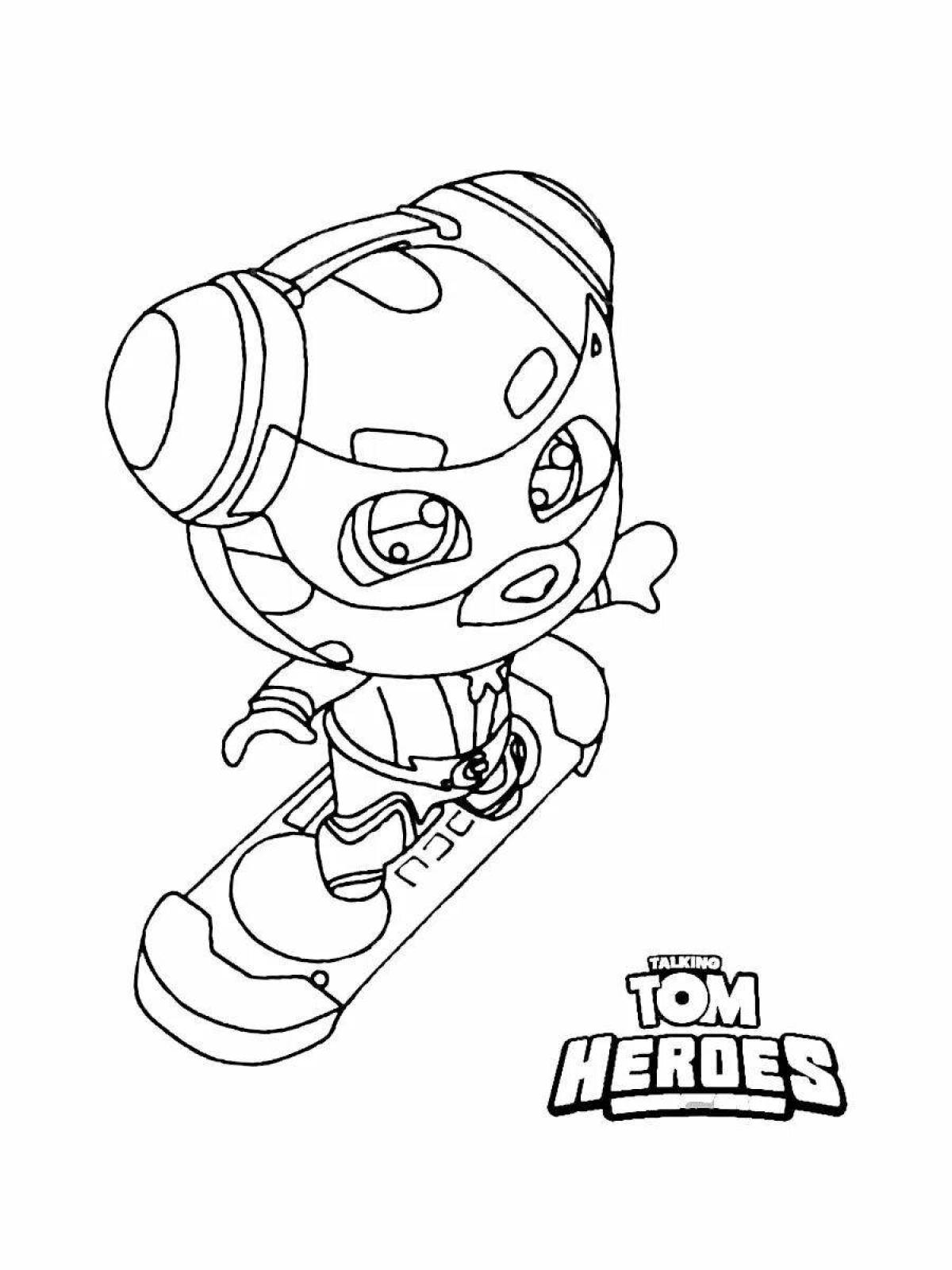 Color-zany talking tom hero coloring page