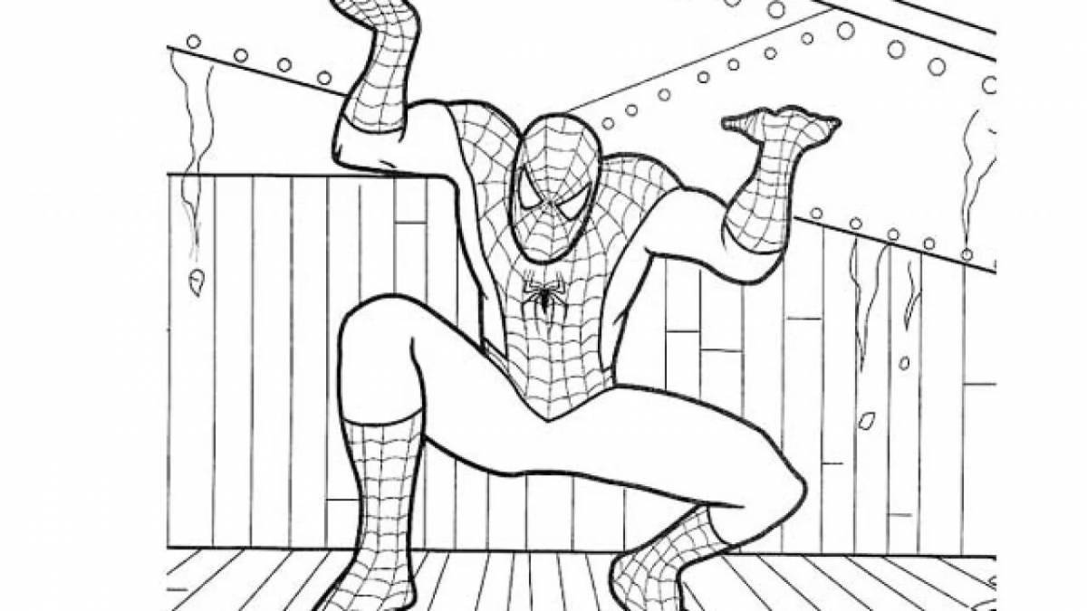 Раскраска впечатляющий человек-паук со щитом