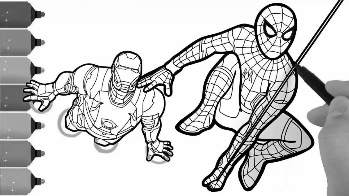Coloring page elegant spider-man with a shield