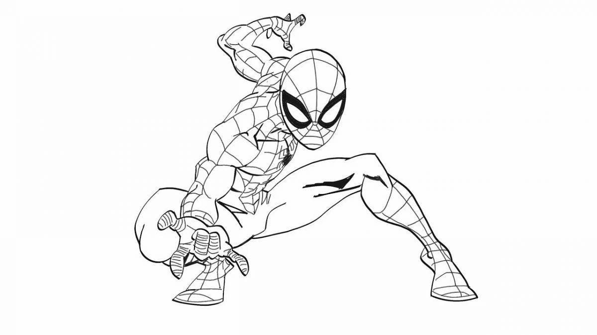 Detailed coloring page of spider-man with shield