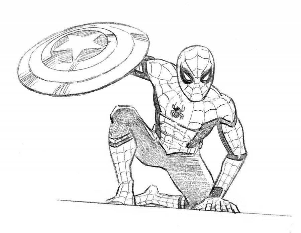 Handsome spider-man with a shield coloring