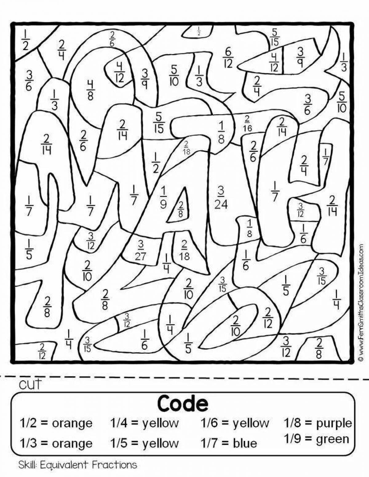 Playful Grade 5 Fractions Coloring Page