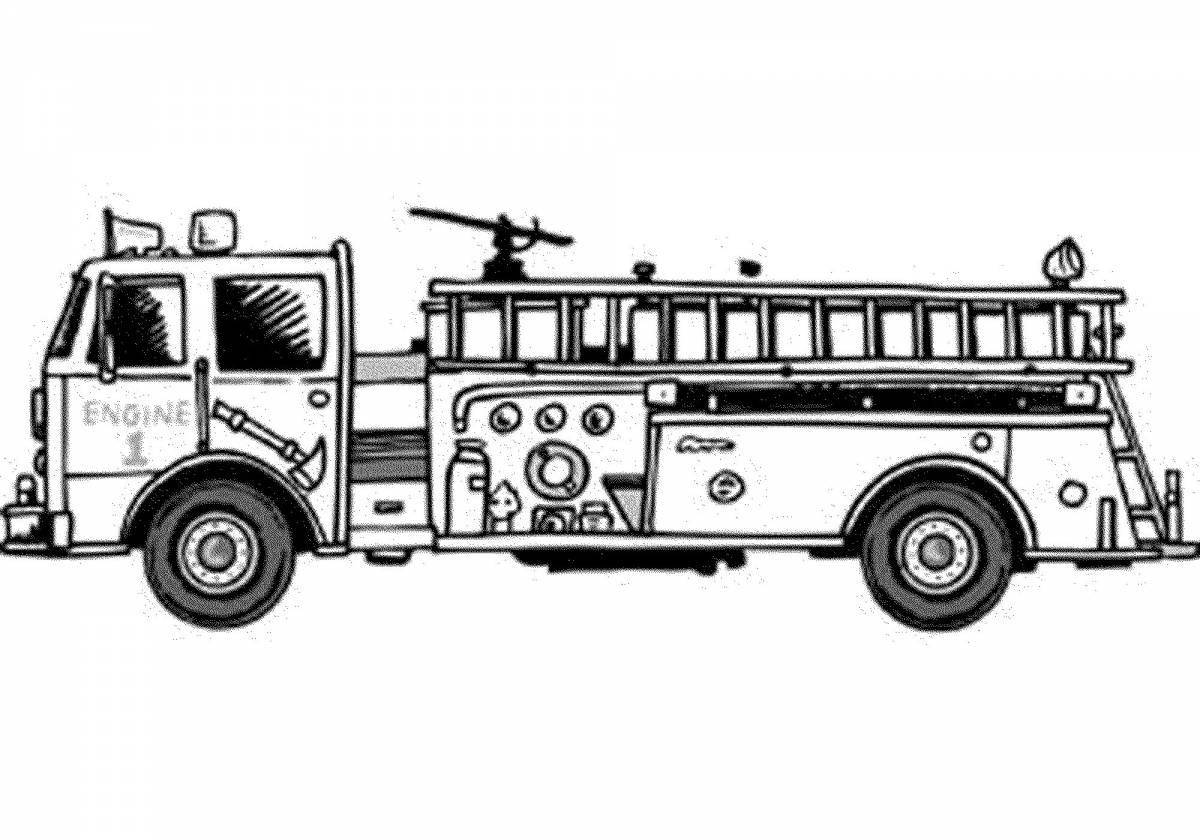 Coloring page joyful boys with a fire truck