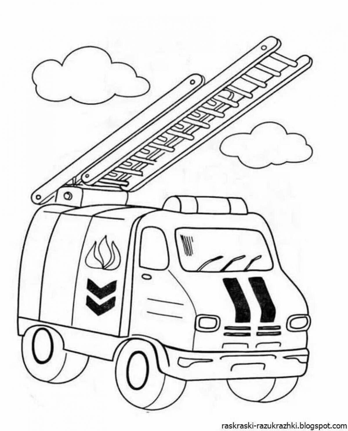 Animated fire truck coloring page for boys