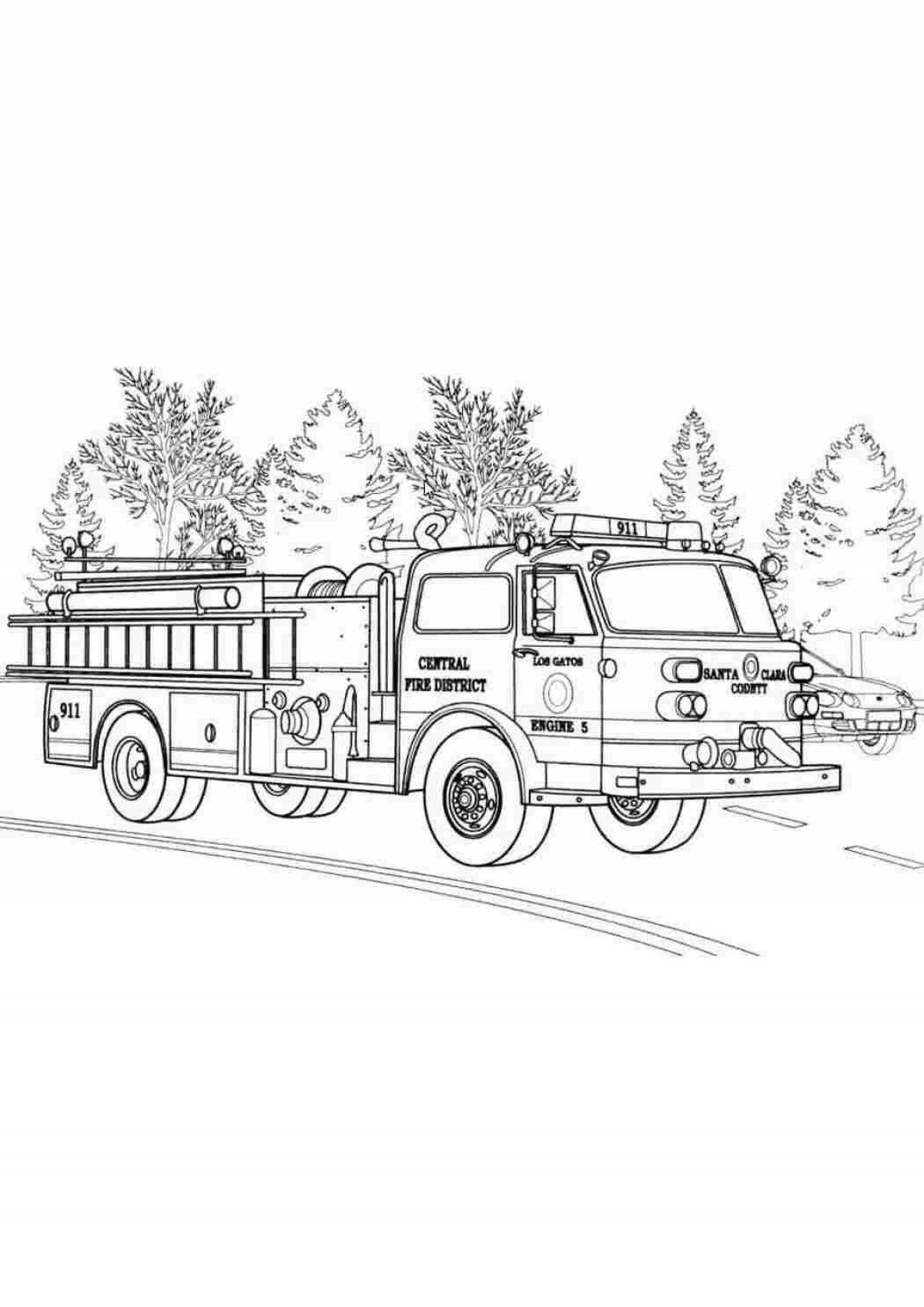 Fairy boys fire truck coloring page