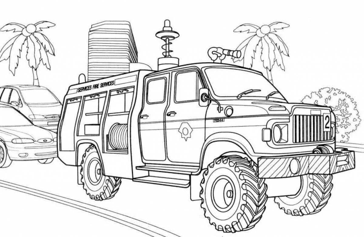 Adorable fire truck coloring book for boys