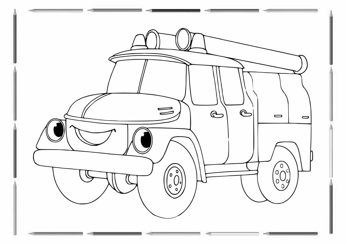 Coloring book intriguing fire truck for boys