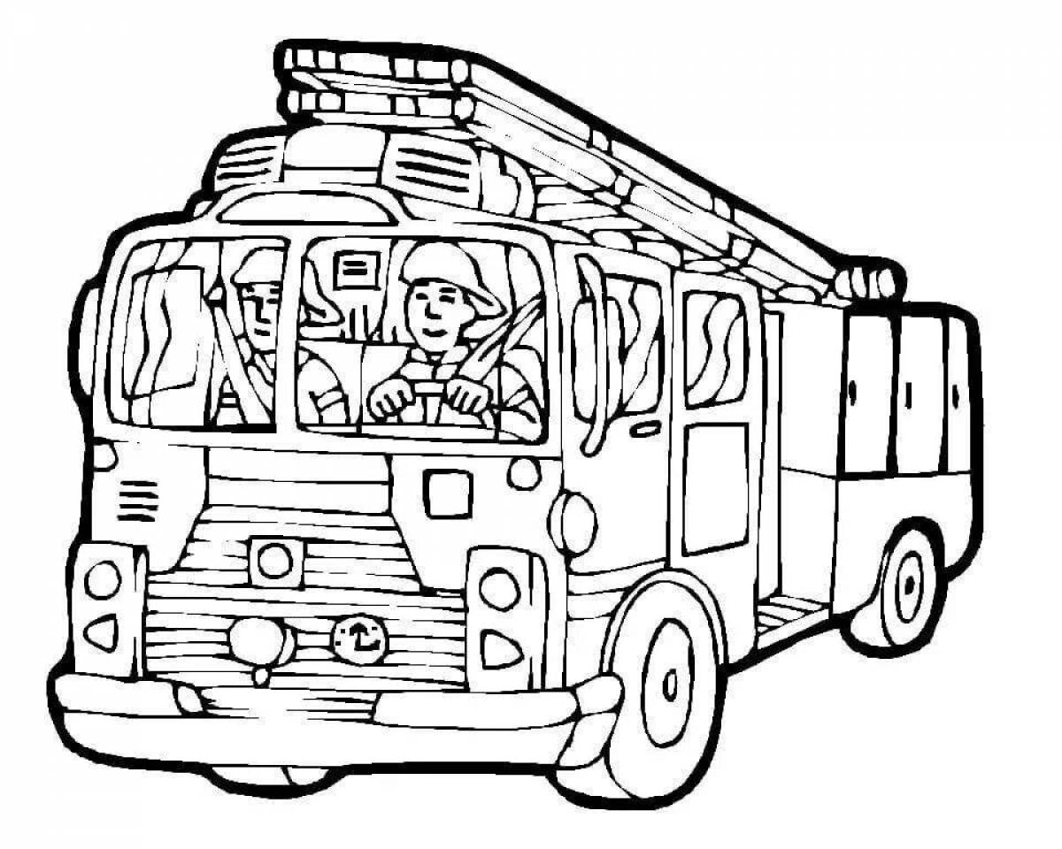 Coloring page adorable boys fire truck