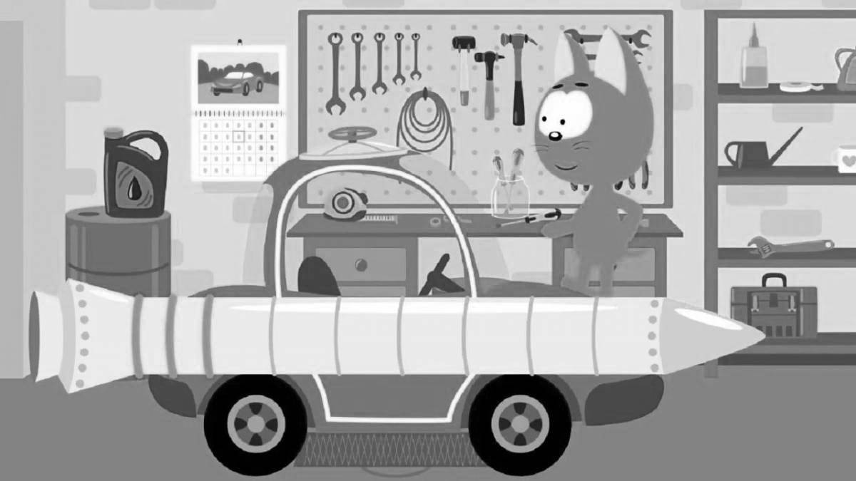 Colorful cat and magic garage