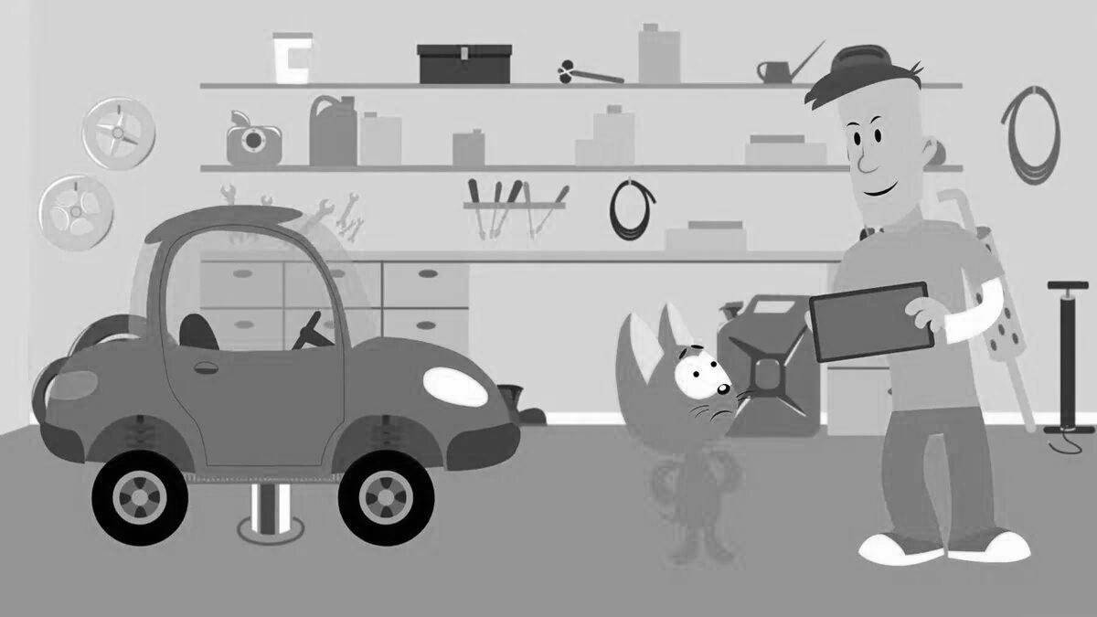 Gorgeous cat and magic garage