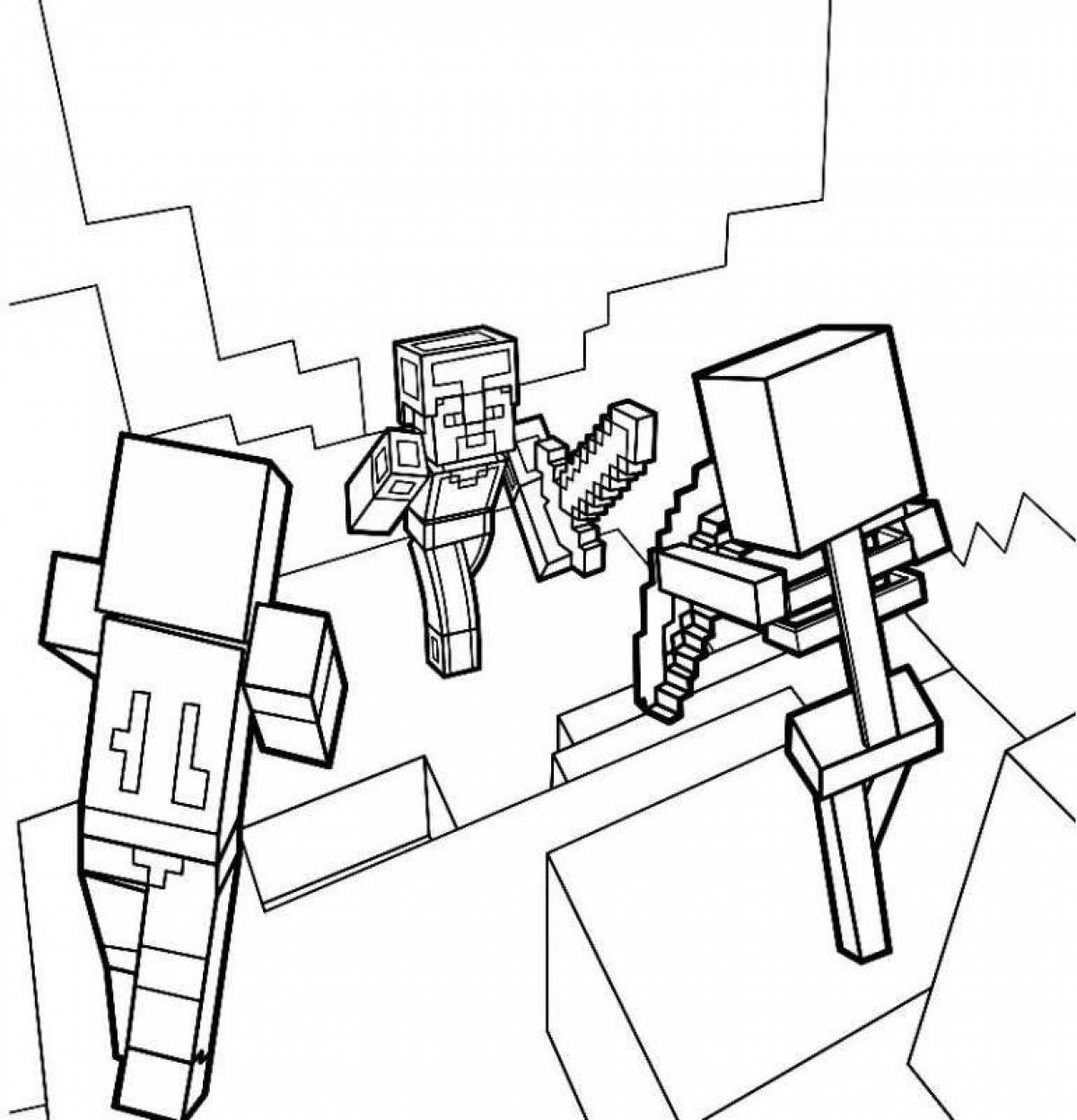 Colorful alex and steve minecraft coloring page