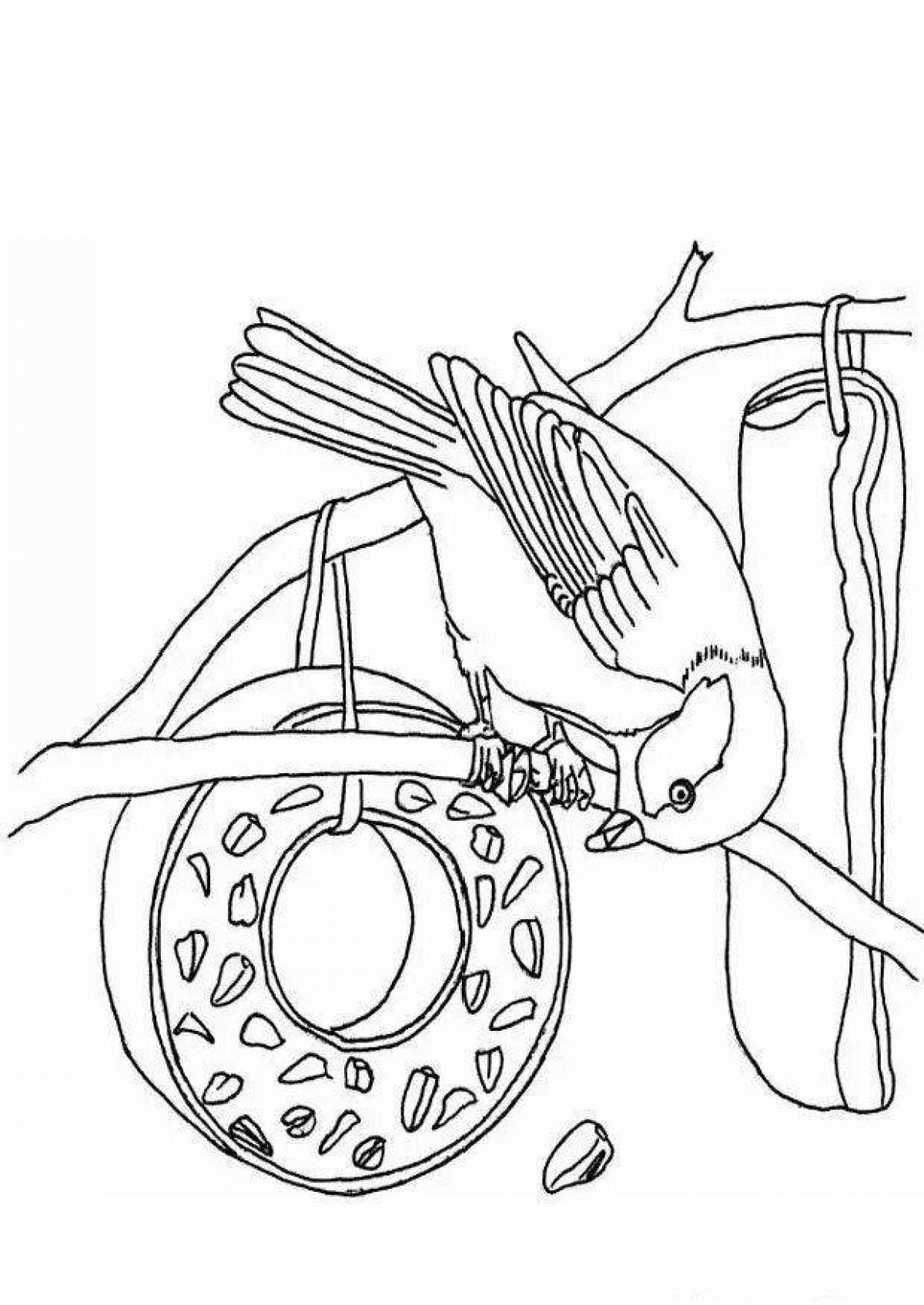 Luminous bird feeder coloring pages in winter