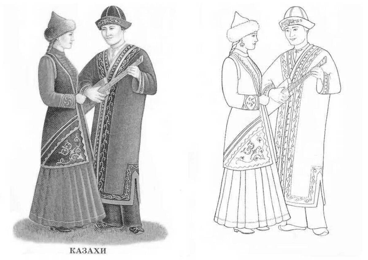 Раскраска сияющий русский народный костюм