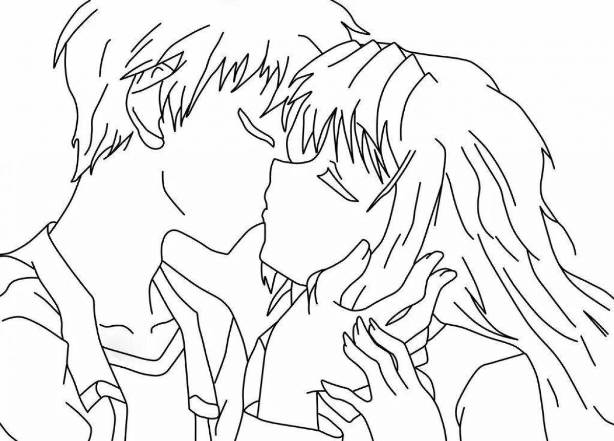 Adorable kissing coloring page