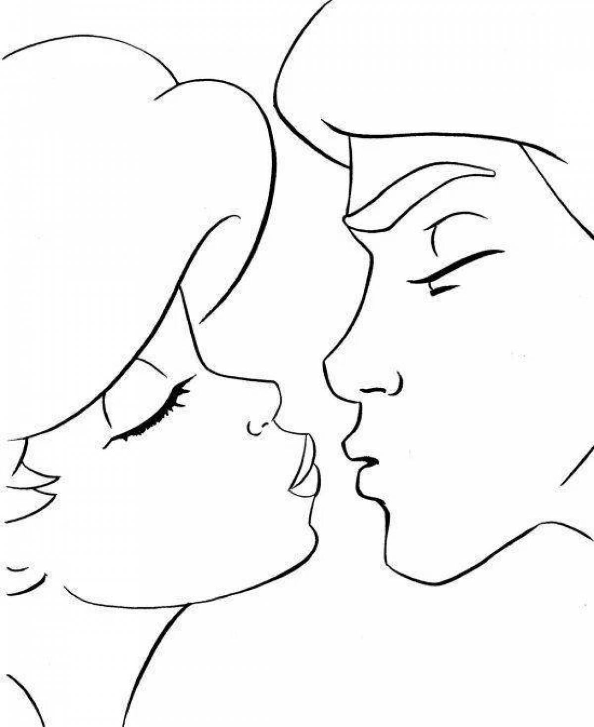 Glowing kiss coloring page