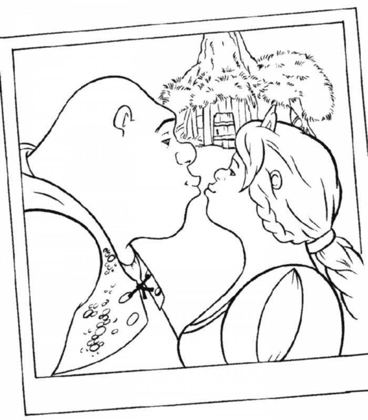 Blissful kiss coloring page