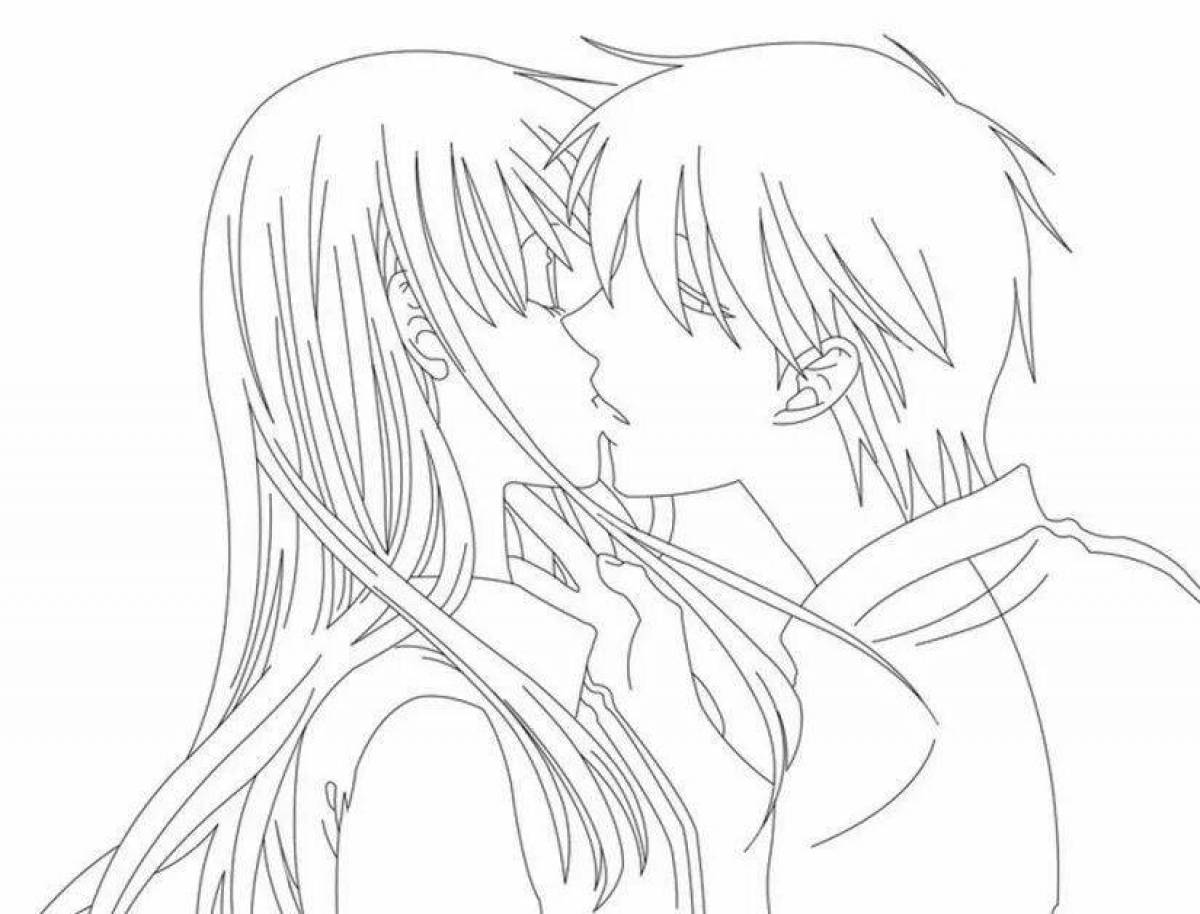 Charming kiss coloring page